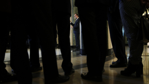 El presidente del Gobierno en funciones, Mariano Rajoy, durante la rueda de prensa tras su reunión con el líder de Ciudadanos, Albert Rivera. REUTERS/Susana Vera