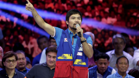 Manny Pacquiao durante un mitin electoral la semana pasada./REUTERS