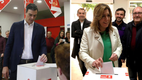 Sánchez y Díaz votan este sábado en la consulta del PSOE. EFE