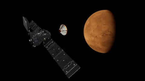 Ilustración de la misión Exomars 2016 a su llegada a Marte. ESA/ATG medialab