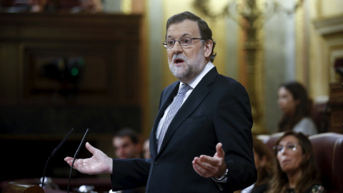 El presidente del Gobierno en funciones, Mariano Rajoy, durante su réplica a Pedro Sánchez en el Congreso.- REUTERS