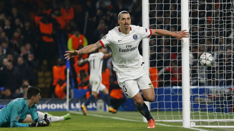 Ibrahimovic celebra el gol de la victoria del PSG contra el Chelsea. /REUTERS