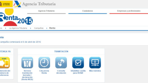 Página web de la Agencia Tributaria para la tramitación de la declaración del IRPF de 2015.