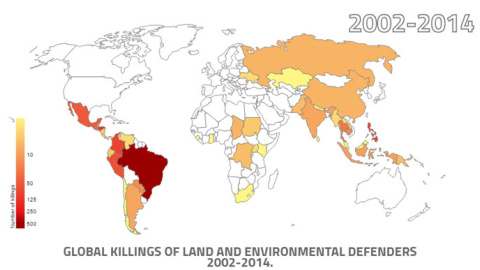 Infografía interactiva sobre los asesinatos de ecologistas en el mundo. Fuente: GLOBAL WITNESS (Pincha sobre la imagen)