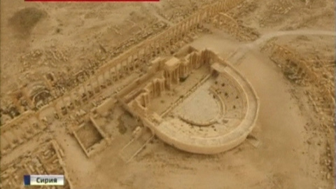 Vista aérea del Teatro Romano de Palmira, de un video de RURTR difundido este sábado. REUTERS/RURTR