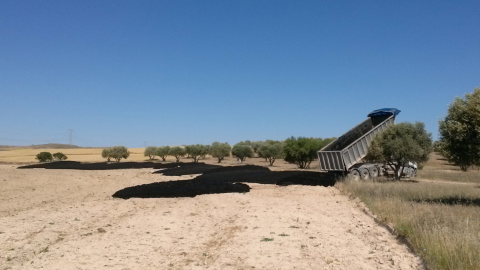 Un camión descargar toneladas de lodos sin tratar.- PÚBLICO