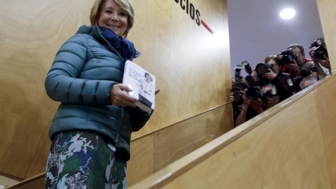 La portavoz del PP en el Ayuntamiento de Madrid, Esperanza Aguirre, durante la presentación hoy de su nuevo libro 'Yo no me callo'. EFE/ Juan Carlos Hidalgo