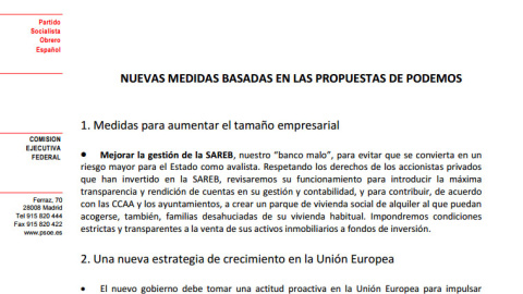 Documento de respuesta del PSOE a las propuestas de Podemos | Público