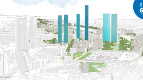 Imagen de la proyección de la seis torres. DISTRITO CASTELLANA NORTE