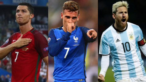 Cristiano Ronaldo, Antoine Griezmann y Leo Messi optan al premio 'The Best' de la FIFA.