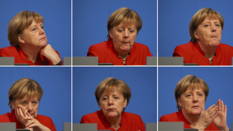 Varias imágenes de la canciler alemana Angela Merkel durante el congreso de su partido, la CDU, en Essen. REUTERS/Kai Pfaffenbach