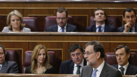 El presidente del Gobierno, Mariano Rajoy, durante su intervención en la sesión de control al Gobierno en el Congreso. EFE/Paco Campos