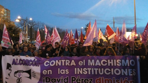 La cabecera de la manifestación contra el alcalde de Alcorcón, David Pérez. EUROPA PRESS