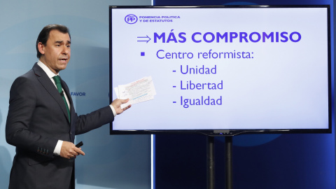 El vicesecretario de Organización y Electoral del PP, Fernando Martínez Maillo, durante la presentación de las líneas básicas de la Ponencia Política y de Estatutos que se llevará al congreso nacional del partido en febrero. EFE/Ballesteros