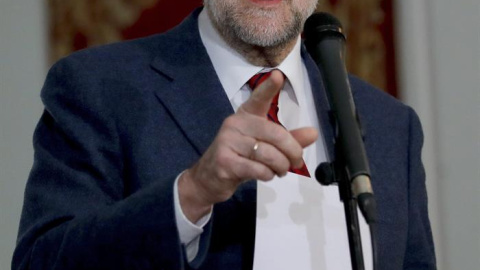 El presidente del Gobierno, Mariano Rajoy, durante la rueda de prensa en la residencia del embajador español en la ONU. EFE