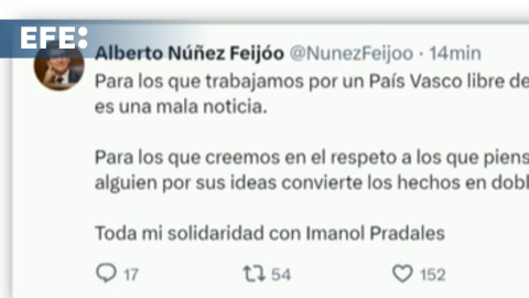 Feijóo traslada su solidaridad a Pradales porque "toda agresion es una mala noticia"