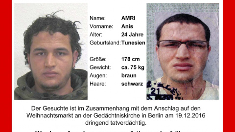 Fotografía facilitada por la Policía alemana que muestra al joven tunecino Anis Amri, de 24 años en búsqueda por su posible implicación en el atentado cometido el lunes en Berlín. EFE