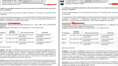 Dos de las multas impuestas al Ateneo Popular de Alcorcón.