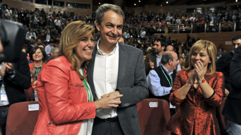 La secretaria general del PSOE andaluz y presidenta de la Junta, Susana Díaz, y el expresidente del Gobierno José Luis Rodríguez Zapatero. EFE