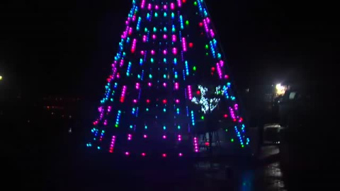 Una pareja en Pontevedra monta un árbol de 6 metros de altura