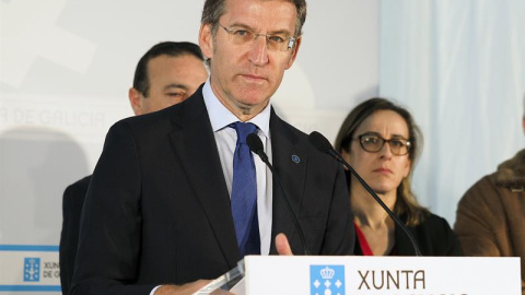 El presidente de la Xunta, Alberto Núñez Feijóo, durante su intervención en el acto de puesta en servicio de la VAP Celeiro-San Cibrao. EFE