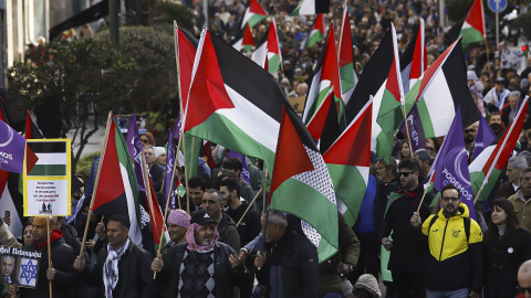 Varios manifestantes pro palestinos fueron detenidos y reducidos duramente por la policía nacional en la manifestación que tuvo lugar en Santiago el pasado sábado