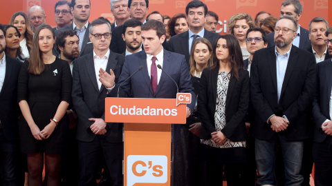 El presidente de Ciudadanos, Albert Rivera, durante la presentación de su equipo para la Ejecutiva del partido de cara al próximo Congreso de la formación. EFE/Víctor Lerena