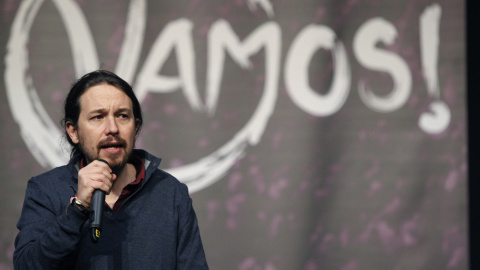 El líder de Podemos, Pablo Iglesias, durante la clausura de la II Asamblea Estatal de Vamos!. EFE/Víctor Lerena