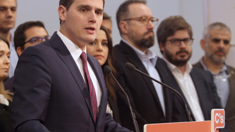 El presidente de Ciudadanos, Albert Rivera, durante la presentación de su equipo para la Ejecutiva del partido. EFE/Víctor Lerena