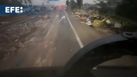 Situación en la carretera V31, conocida como Pista de Silla, a la altura de Masanasa, tras el temporal