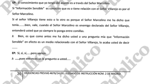 Detalle de la declaración de Eugenio Pino como testigo en el 'caso Nicolay'.