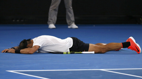 El tenista español Rafael Nadal celebra su victoria en la semifinal del Abierto de Australia disputada contra el búlgaro Grigor Dimitrov. REUTERS/Issei Kato