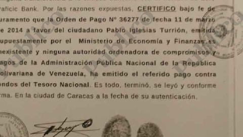 Fragmento del documento que acredita que Pablo Iglesias no cobró de Venezuela en el Euro Pacific Bank de las Islas Granadinas.