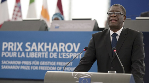 Denis Mukwege, durante la ceremonia de entrega del Premio Sájarov en el Parlamento Europeo. - AFP