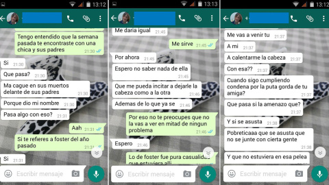 Secuencia de WhatsApp de Lucía a una conocida que intermedia para que no vuelva a agredir a su amiga.