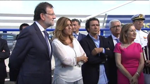 El presidente del Gobierno, Mariano Rajoy, la presidenta de la Junta, Susana Díaz, el alcalde de Cádiz, José María González, y la entonces ministra de Fomento, en la inauguración del  Puente de la Constitución de 1812, en septiembre de 2015