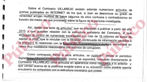 Extracto del informe donde se explica que las primeras informaciones son de 2015, pero no se investigan hasta 2016.