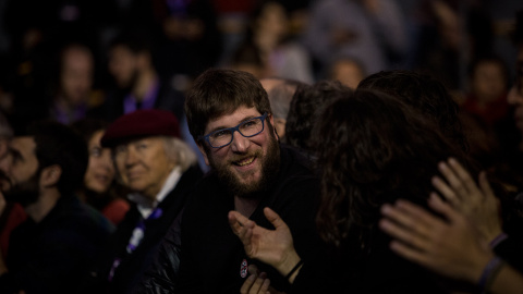 El líder de la corriente Anticapitalista, Miguel Urbán, durante la Asamblea Ciudadana Estatal de Podemos en Vistalegre. JAIRO VARGAS