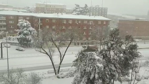 Fuertes nevadas en el Paseo de Extremadura (Madrid)