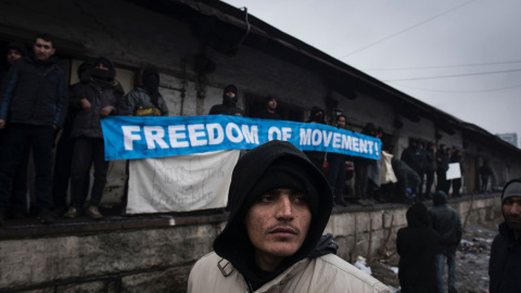 Manifestación de refugiados en Belgrado por la apertura de fronteras. - MIGUEL M. SERRANO