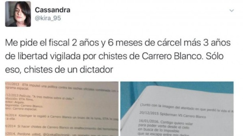 Imagen de archivo de Cassandra Vera Paz mostrando la citación de la Audiencia Nacional por sus comentarios en Twitter / TWITTER