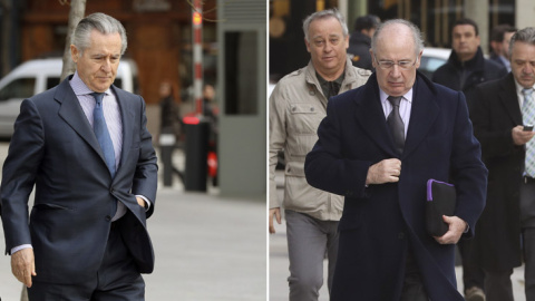 Miguel Blesa, a la derecha, y Rodrigo Rato, a su llegada a la Audiencia. | EFE