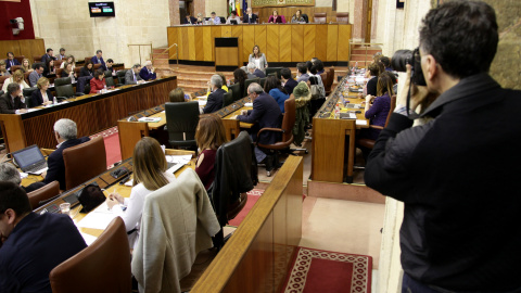 IImagen del Pleno durante una de las preguntas a la presidenta en la sesión de control al gobierno. Parlamento de Andalucía