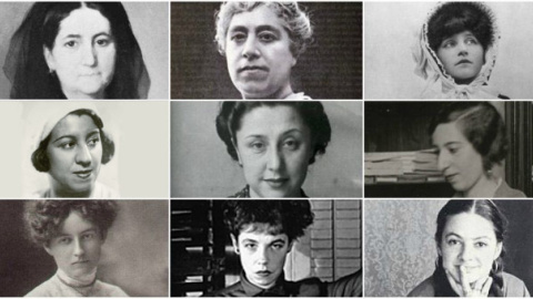 De izquierda a derecha y de arriba a abajo; Cecilia Böhl, Caterina Albert, Colette, Concha Méndez, Luisa Carnés, Magda Donato, Mary MacLane, Jane Auer y Lenore Kandel