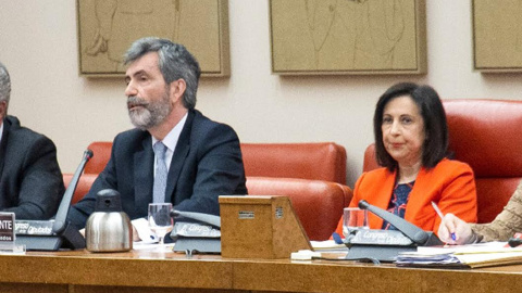 Carlos Lesmes, presidente del CGPJ, junto a Margarita Robles, presidenta de la Comisión de Justicia del Congreso, durante su comparecencia del pasado jueves. Foto: Confilegal