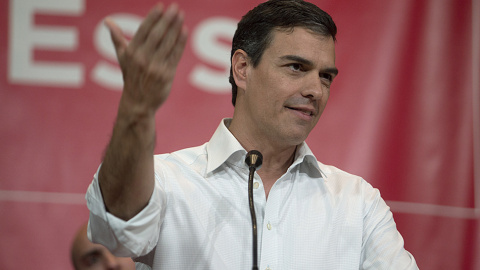 El ex secretario general del PSOE y aspirante a la reelección, Pedro Sánchez, durante su intervención un un acto con militantes socialistas en Granada. EFE/ PEPE TORRES