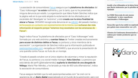 Segunda información de OKdiario contra FACUA dos días después de la primera, asegurando que los supuestos miembros de la plataforma ficticia se esconden a causa de "las amenazas de Facua".