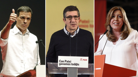 Los precandidatos de las primarias del PSOE: Pedro Sánchez, Patxi López y Susana Díaz. EFE