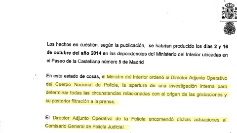 Informe de la Policia Judicial a la Comisión de Investigación: el ministro encarga al DAO una investigación interna que se encomienda al Comisario General de Policía Judicial.