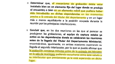 Informe de la Policia Judicial a la Comisión de Investigación: descripción de la ubicación y posible introducción del mecanismo de grabación en el despacho del ministro del Interior.